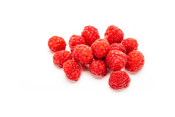 Fresh raspberries on white background.