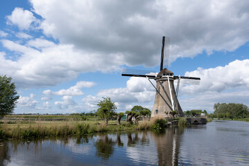 Traditional setting of the historical dutch windmills landscape, Holland