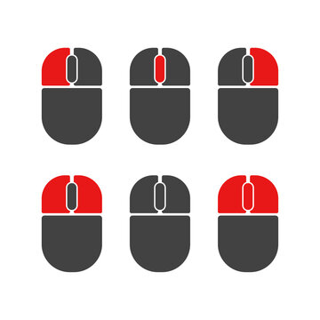 Mouse Buttons Click Isolated Vector Icons Set. Computer Mouse Buttons Left Click, Scroll, Right Click, Both