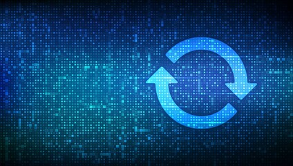 Update Software. Upgrade computer program version concept. Synchronization icons made with binary code. Digital binary data and streaming digital code. Matrix background with digits 1.0. Vector.