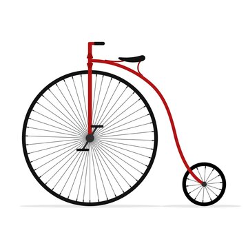 Old bicycle isolated on white background, Retro Penny farthing bike. High wheel vintage bicycle, Vector illustartion