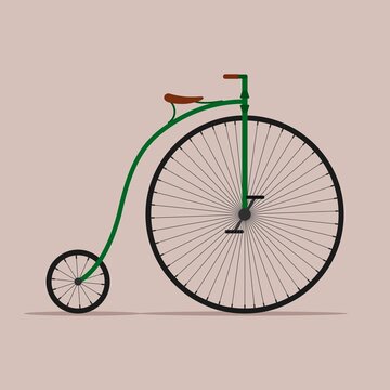 Old bicycle isolated on background, Retro Penny farthing bike. High wheel vintage bicycle, Vector illustartion