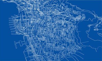 Outline city concept. Wire-frame style