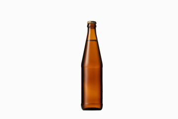 Empty golden colored beer bottle. One object isolated on white studio background. Concept of beer, beverage, entertainment and alcohol. Copyspace for your bar, restaurant, brewery or shop advertising.