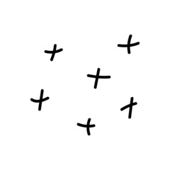 Abstract vector six sketched crosses or pluses brush strokes. 