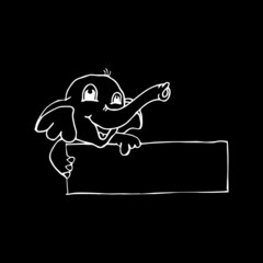 Illustration of a ready to print label featuring a cute elephant. Vector illustration art. Hand drawn animals.