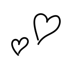 Two hand drawn hearts. Doodle vector illustration for greeting cards, posters, stickers and seasonal design. Isolated on white background
