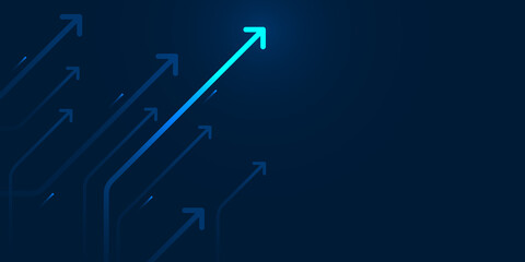 glow point up arrow dark blue background business growth competition concept