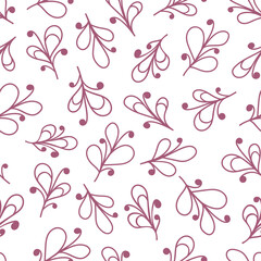 Fototapeta premium Floral fantasy pink branches on white background. Seamless doodle cute pattern. Suitable for packaging, textile.