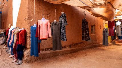 Fototapeta na wymiar Cloth shop in Tinghir, Morocco 