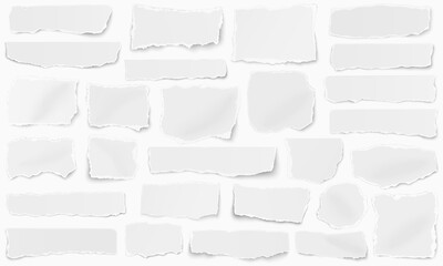 Horizontal set of torn pieces of paper isolated on a white background