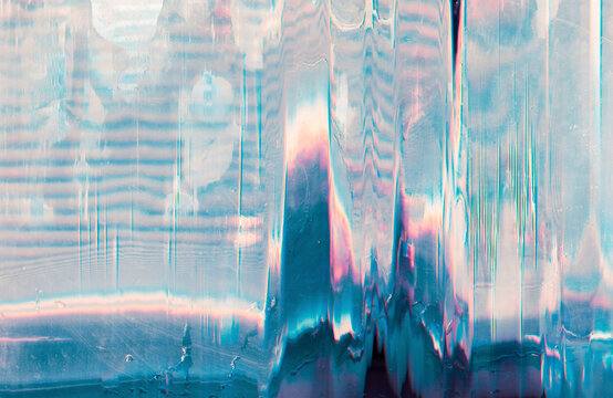 Holographic background. Glitch error. Pastel pink blue color gradient noise on scratched screen.
