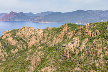 The Calanques de Piana and the sea in Corsica, France