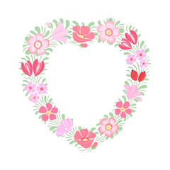 Summer floral bouquet in heart shape on white background. Template for wedding invitations, greeting cards,  banner design, wallpapers. Vector