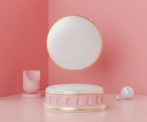 3d abstract render minimal scene of pink coral Podium for display products and advertising with clean background