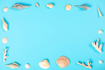 夏のイメージ貝殻フレームブルーバック