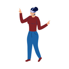 young woman using reality virtual tech