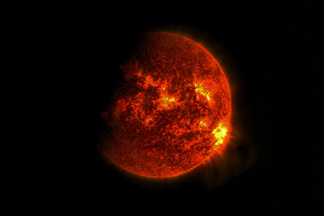 Red exoplanet in deep space. Elements of this image were furnished by NASA.