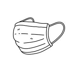 Surgical mask, hand drawn vector doodle illustration of a face mask used by people against COVID-19.
