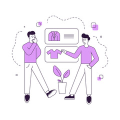 Fototapeta premium Men choosing clothes in online shop together