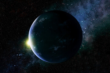 Fototapeta na wymiar Exoplanet in a far dark space. Elements of this image were furnished by NASA.