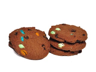 Choco chip cookies isolated on white background. Choco chip chocolate biscuit
