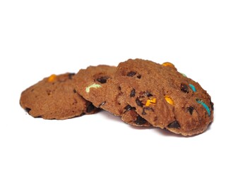 Choco chip cookies isolated on white background. Choco chip chocolate biscuit