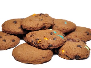 Choco chip cookies isolated on white background. Choco chip chocolate biscuit