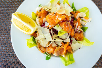 Fresh seafood salad with smoked salmon