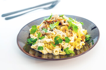 fusilli kebab chicken with white sauce
