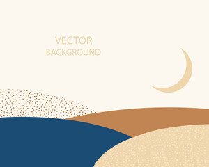 Abstract landscape. The Crescent moon above the hills. Background with space for text, vector illustration, banner, poster