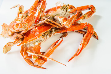 Plate of red boiled crabs