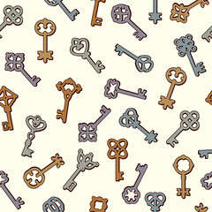 Keys pattern. Safety symbols key collection in victorian style vector seamless background. Symbol safety wrapping backdrop, old-fashioned seamless pattern illustration