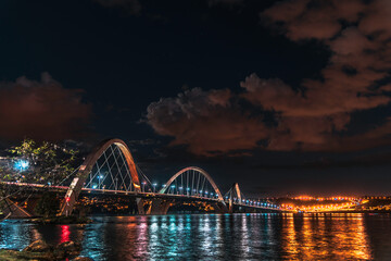 Fototapeta na wymiar Night view of the JK bridge in Brasilia, Brazil.