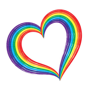 Colorful vector rainbow heart made by grunge brushes. LGBT heart sign