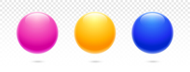 Set of colored spheres. Glass ball. Glass bubble. Glass sphere with reflections. Vector illustration. Color easy to edit. Transparent background.