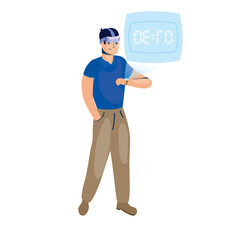 man using reality virtual tech in smartwatch