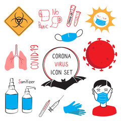 Coronavirus Covid-19 vector icons set. Covid-19 icons for Website, Mobile App and Print