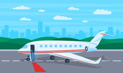 Cartoon Color Business Jet Concept Flat Design Style. Vector