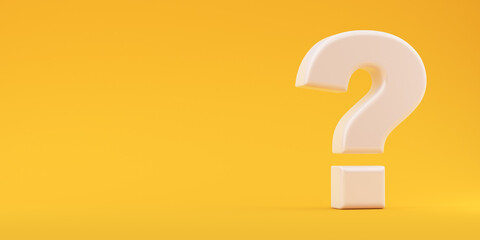Big question on a yellow background. 3d render illustration. Illustration for advertising.