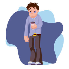 Cartoon Color Character Person Male Sleepy Businessman Concept. Vector