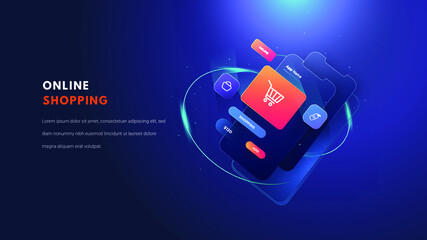 Flat illustration 3d Online shop and online shopping, with clean elegant 3D design. Vector