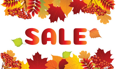 Autumn sale background decorated with leaves for shopping sale or promo poster or web banner.