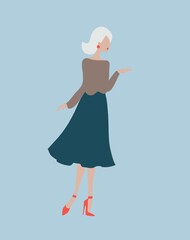 The Girl in a Green Skirt and Beige Sweater Flat Illustration
