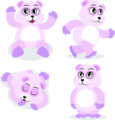 A purple and chubby teddy bear in four adorable poses.