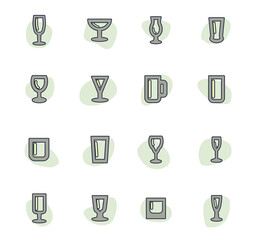 Glasses and cups icons set