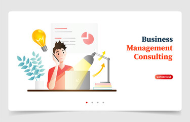 Businessman talking on his phone and working on laptop. Business concept. Website design or landing page. Flat design character cartoon. Vector illustration.