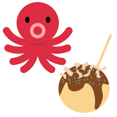 かわいいたこ焼きとタコのイラスト