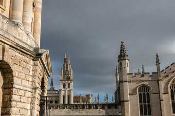 Fototapeta na wymiar Oxford, All Souls College UK 18/07/2019 view from Radcliffe Square dark sky