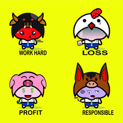 set of funny animals